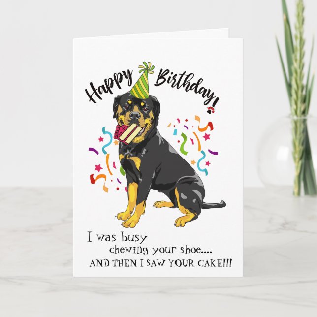 Tarjeta Feliz Cumpleaños de parte de tu amigo Rottweiler (Anverso)