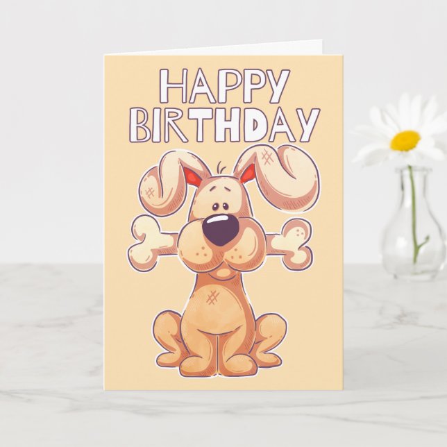 Tarjeta Felíz cumpleaños de perro de cachorro juguetón (Planta pequeña)