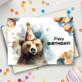 Tarjeta Feliz cumpleaños de retrato animal salvaje de oso 