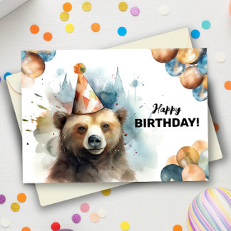 Tarjeta Feliz cumpleaños de retrato animal salvaje de oso 