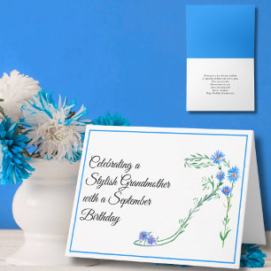 Tarjeta Feliz cumpleaños de septiembre abuela Asterias azu