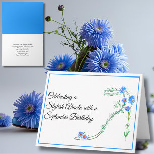 Tarjeta Feliz cumpleaños de septiembre Abuela Blue Asters