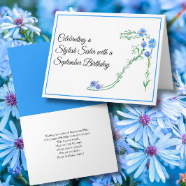 Tarjeta Feliz cumpleaños de septiembre Flor de Asters azul