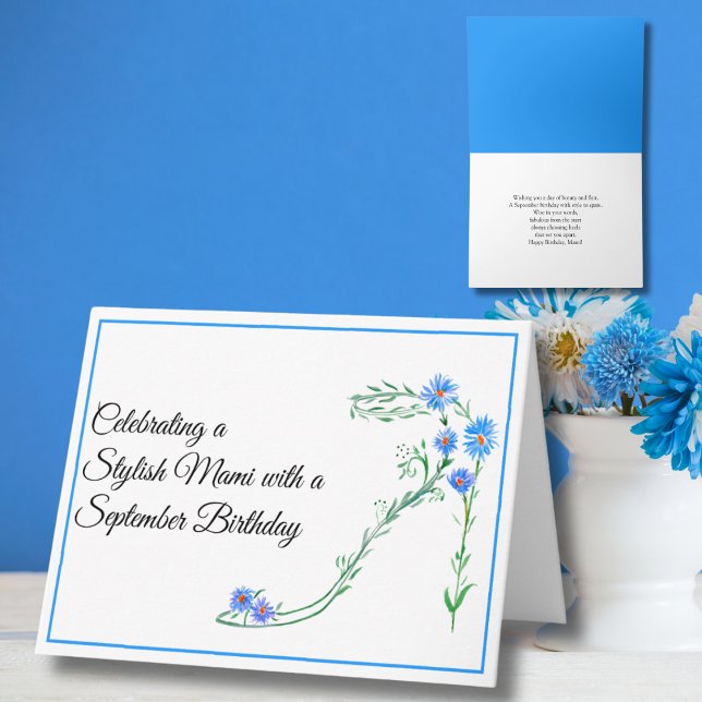Tarjeta Feliz cumpleaños de septiembre Mami Blue Asters  (Subido por el creador)
