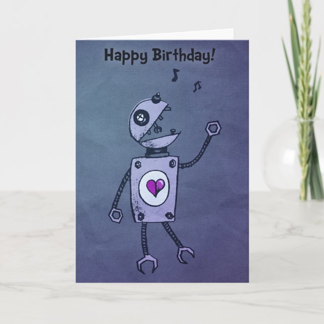Tarjeta Feliz cumpleaños de Singing Robot (Anverso)