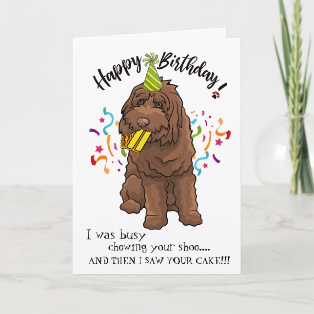 Tarjeta Feliz cumpleaños de su compinche de Labradoodle (Anverso)
