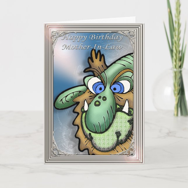 Tarjeta Feliz cumpleaños de suegra cómica (Anverso)