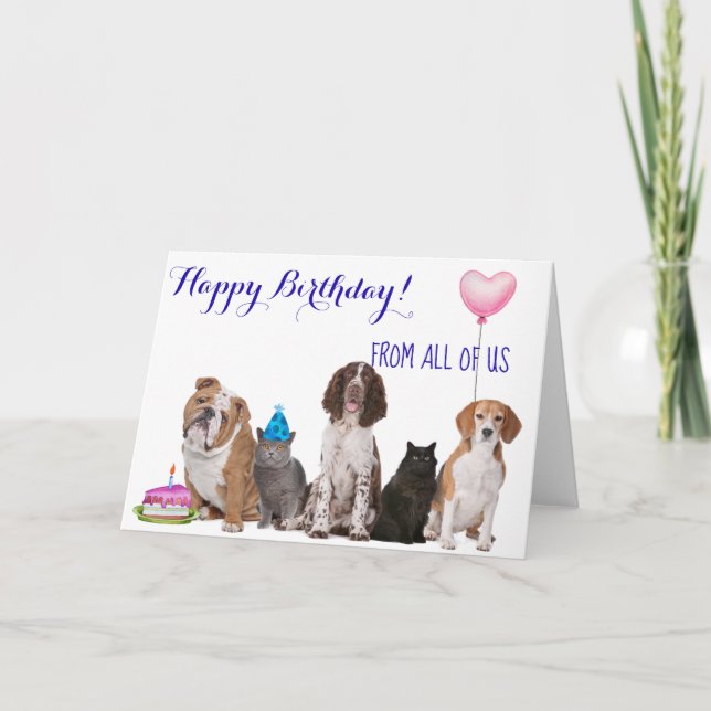 Tarjeta Feliz cumpleaños de todos los gatos de perros (Anverso)