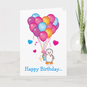 Tarjeta Feliz cumpleaños de todos nosotros con el pingüino