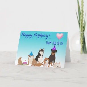 Tarjeta Feliz Cumpleaños de Todos Nosotros Perro Gato Trab