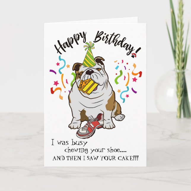 Tarjeta Feliz cumpleaños de tu amigo de perro Bulldog (Anverso)