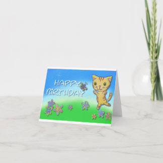 Tarjeta Feliz cumpleaños de un gato feliz del baile