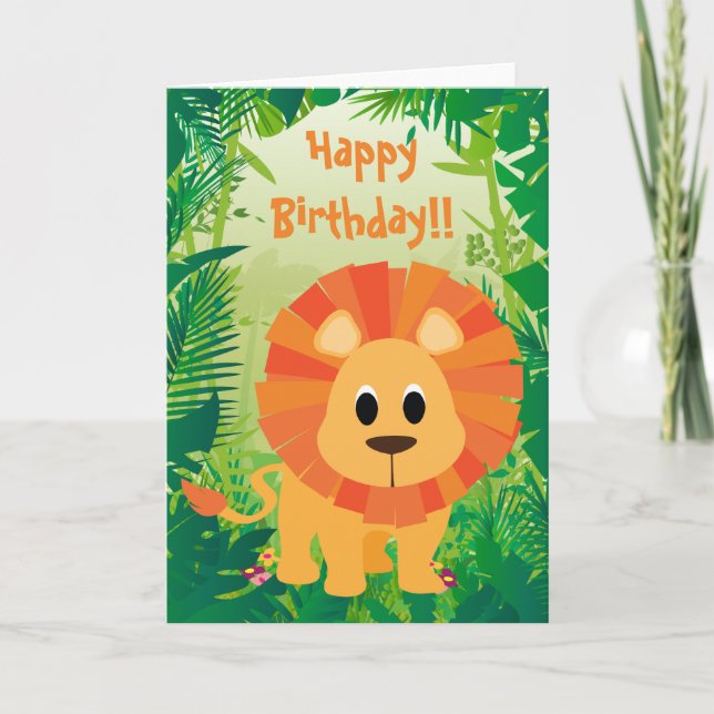 Tarjeta Feliz cumpleaños de un león lindo (Anverso)