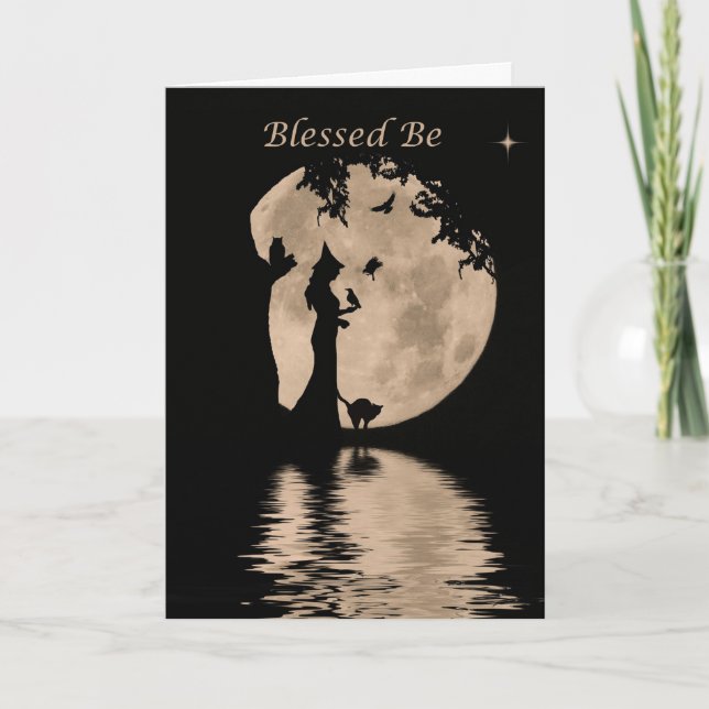 Tarjeta Feliz cumpleaños de Wicca con la bruja y los (Anverso)