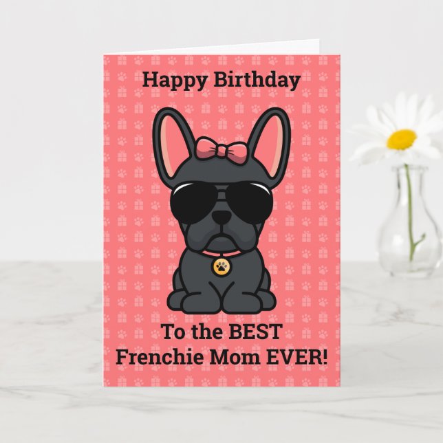 Tarjeta Feliz cumpleaños del Bulldog francés de perros neg (Planta pequeña)