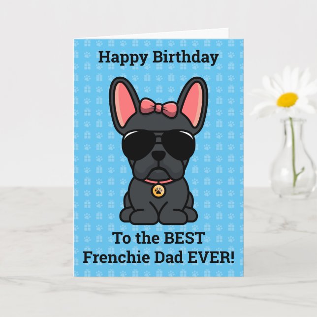 Tarjeta Feliz cumpleaños del Bulldog francés de perros neg (Planta pequeña)