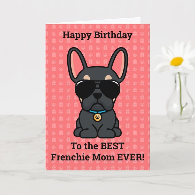 Tarjeta Feliz cumpleaños del Bulldog francés Dog Black Tan (Planta pequeña)