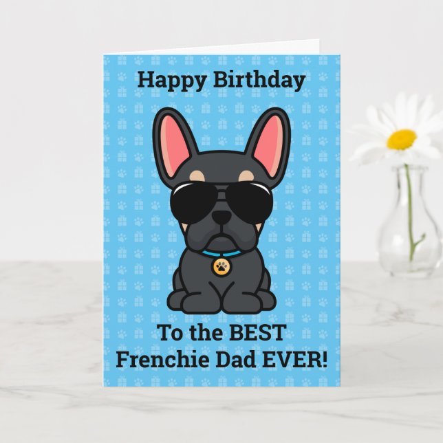 Tarjeta Feliz cumpleaños del Bulldog francés Dog Black Tan (Planta pequeña)