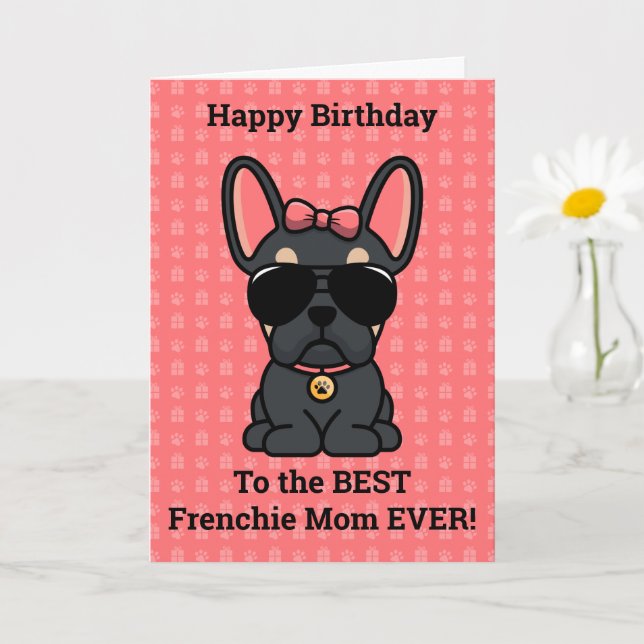 Tarjeta Feliz cumpleaños del Bulldog francés Dog Black Tan (Planta pequeña)