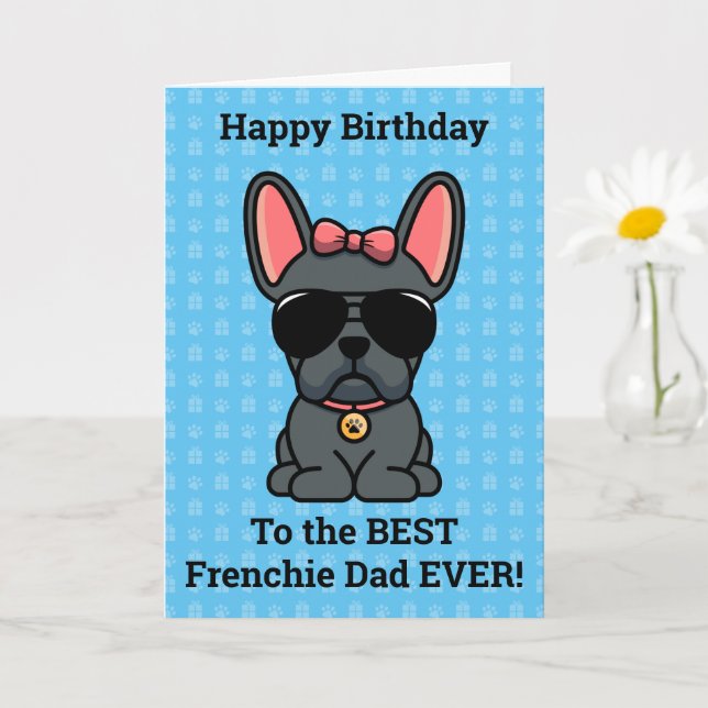 Tarjeta Feliz cumpleaños del Bulldog francés Dog Blue (Planta pequeña)