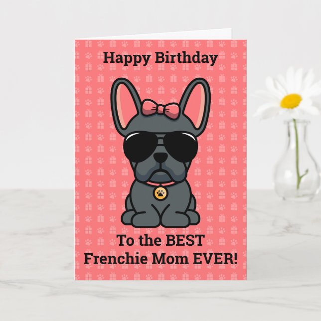 Tarjeta Feliz cumpleaños del Bulldog francés Dog Blue (Planta pequeña)