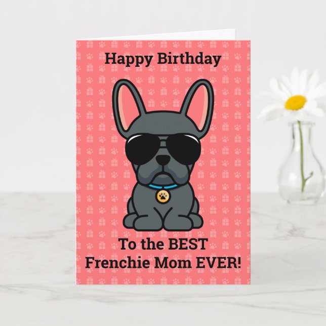 Tarjeta Feliz cumpleaños del Bulldog francés Dog Blue (Planta pequeña)