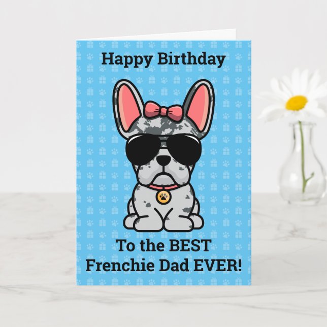 Tarjeta Feliz cumpleaños del Bulldog francés Dog Blue Merl (Planta pequeña)
