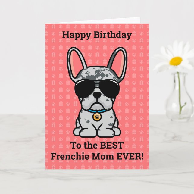 Tarjeta Feliz cumpleaños del Bulldog francés Dog Blue Merl (Planta pequeña)