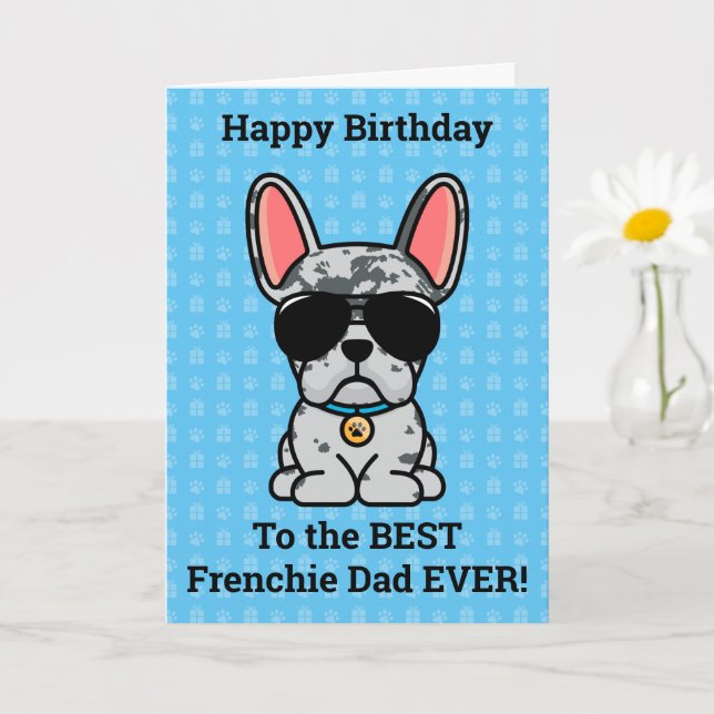 Tarjeta Feliz cumpleaños del Bulldog francés Dog Blue Merl (Planta pequeña)