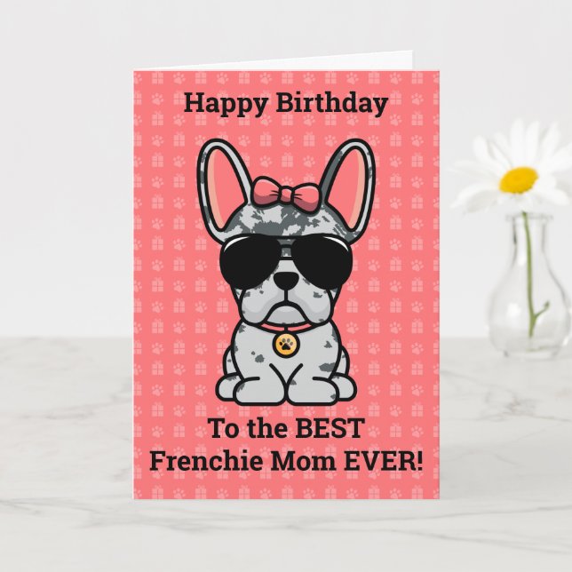 Tarjeta Feliz cumpleaños del Bulldog francés Dog Blue Merl (Planta pequeña)