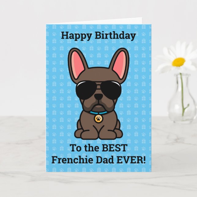 Tarjeta Feliz cumpleaños del Bulldog francés Dog Brown (Planta pequeña)