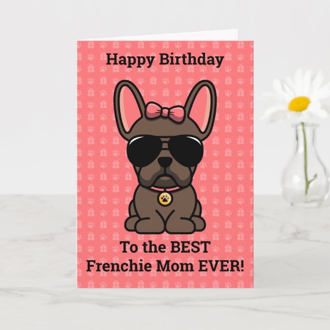 Tarjeta Feliz cumpleaños del Bulldog francés Dog Brown (Planta pequeña)