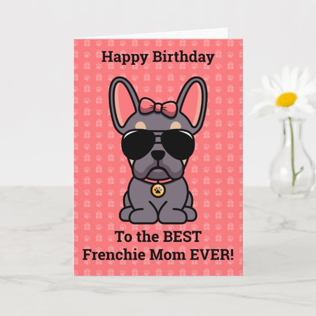 Tarjeta Feliz cumpleaños del Bulldog francés Dog Lilac Tan (Planta pequeña)