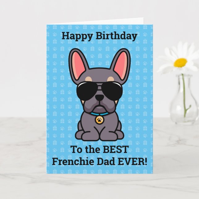 Tarjeta Feliz cumpleaños del Bulldog francés Dog Lilac Tan (Planta pequeña)