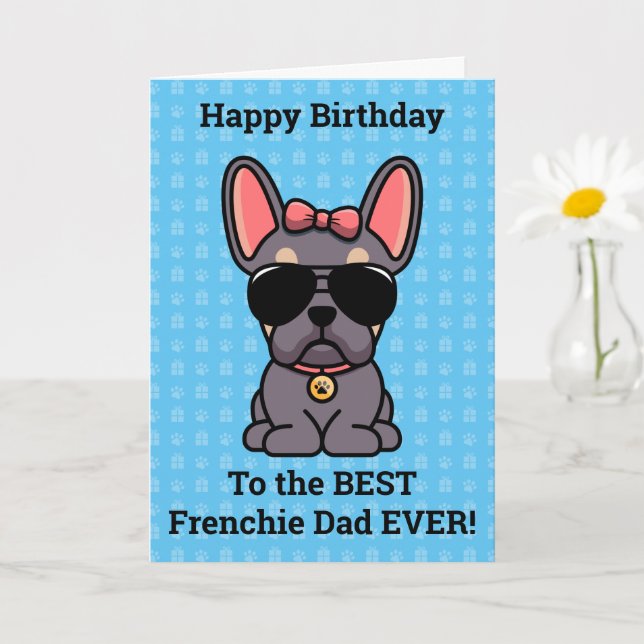 Tarjeta Feliz cumpleaños del Bulldog francés Dog Lilac Tan (Planta pequeña)
