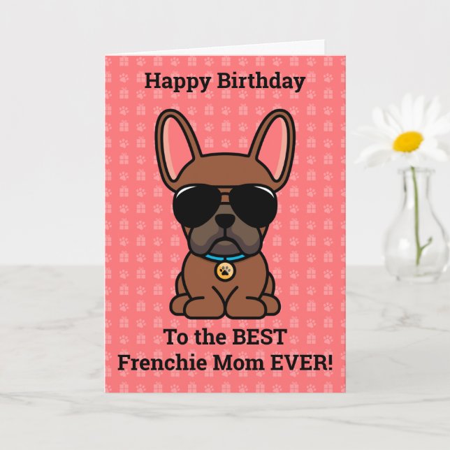 Tarjeta Feliz cumpleaños del Bulldog francés Dog Red Fawn (Planta pequeña)
