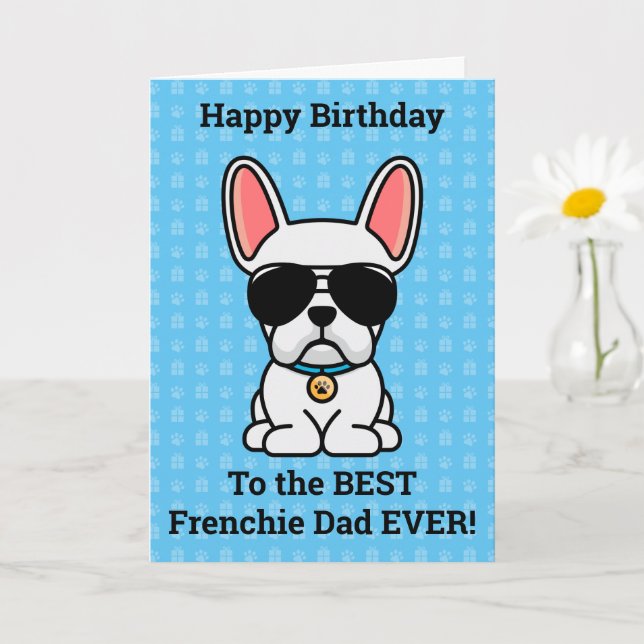 Tarjeta Feliz cumpleaños del Bulldog francés Dog White (Planta pequeña)