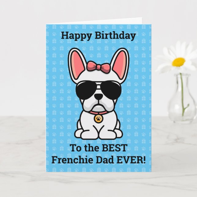 Tarjeta Feliz cumpleaños del Bulldog francés Dog White (Planta pequeña)