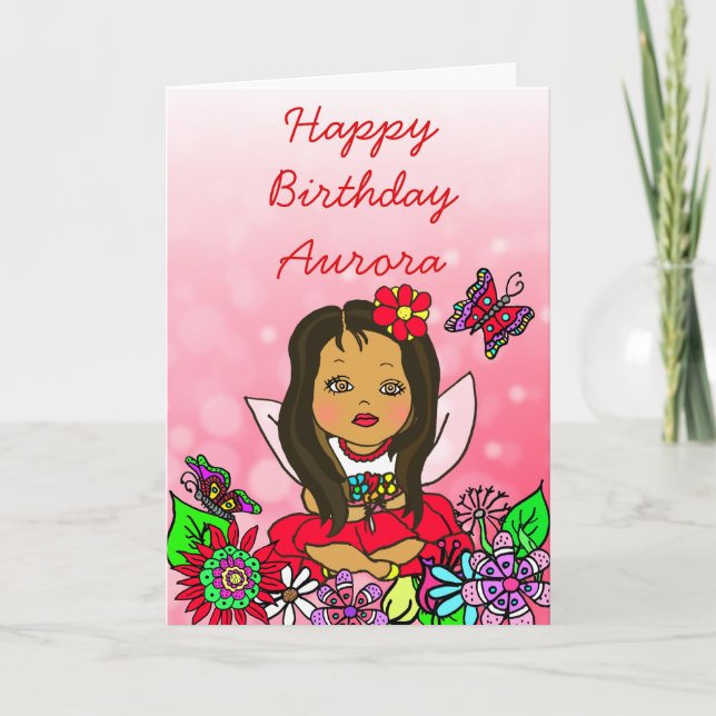 Tarjeta Feliz cumpleaños del chica de hadas caprichoso del (Anverso)