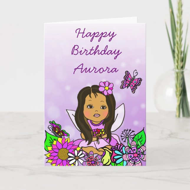 Tarjeta Feliz cumpleaños del chica de hadas caprichoso del (Anverso)