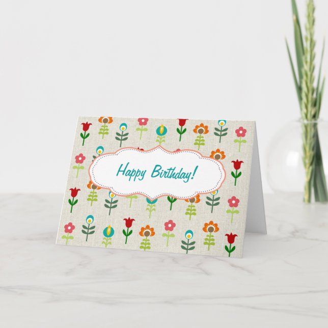 Tarjeta Feliz cumpleaños del estampado de plores popular (Anverso)