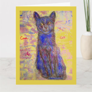 Tarjeta feliz cumpleaños del gato azul