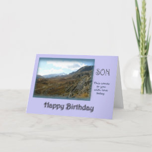 Tarjeta Feliz cumpleaños del hijo - top de la montaña