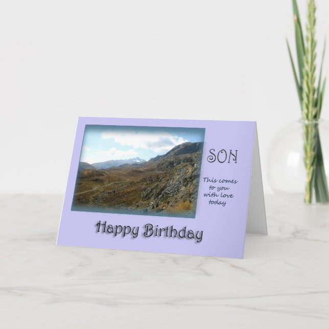 Tarjeta Feliz cumpleaños del hijo - top de la montaña (Anverso)