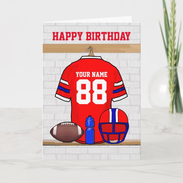 Tarjeta Feliz cumpleaños del jersey azul blanco rojo del (Anverso)
