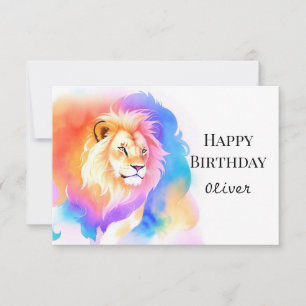 Tarjeta Feliz cumpleaños del león del boho moderno