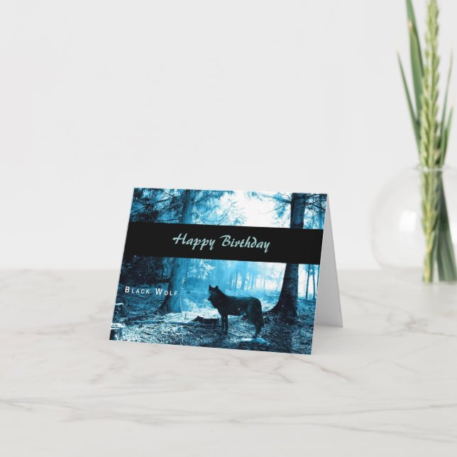 Tarjeta Feliz cumpleaños del lobo negro (Anverso)