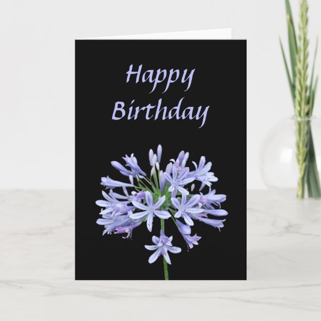 Tarjeta Feliz cumpleaños del negro azul del Agapanthus (Anverso)