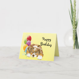 Tarjeta Feliz cumpleaños del perrito australiano rojo de