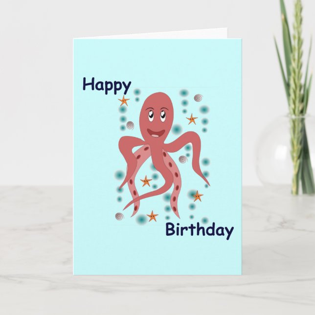 Tarjeta Feliz cumpleaños del pulpo feliz (Anverso)